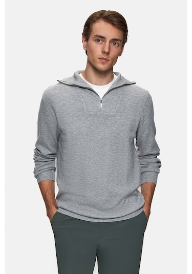 Twn Slim Fit Gri Düz Örgü Kazak 3ec0622567761 301