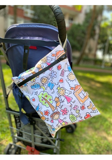 Yorni 43x46cm, Family, Su Geçirmez Bebek Çocuk Beslenme Çantası, Torba Beyaz