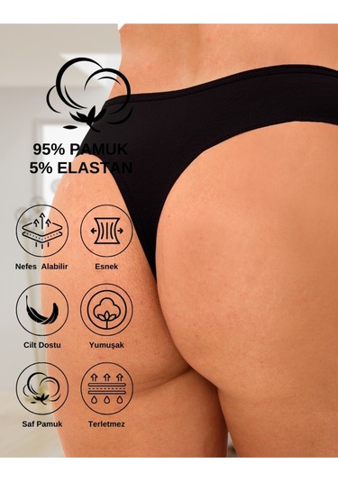 Alya Underwear Kadın Bato Tanga Pamuklu Külot, Büyük Beden String, 5'li Paket- 2 Siyah, 1 Beyaz, 2 Ten Renkli P02
