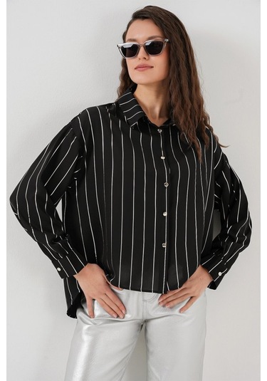 Gülsüm Aydın 5924 Gümüş Çizgili Gömlek - Siyah Siyah