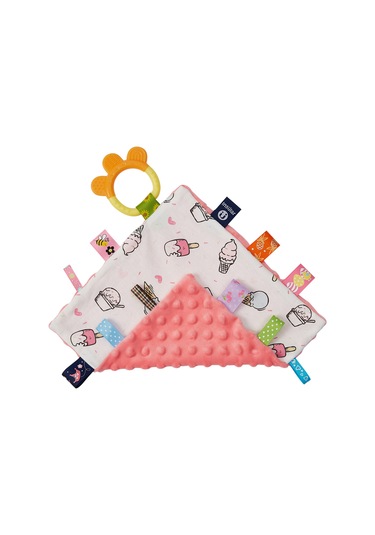 Geeksen Yumuşak Bebek Battaniyesi - Renkli Etiketler Ve Silikon Diş Kaşıyıcılı 25.5x25.5cm