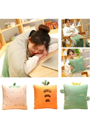 Geeksen Yeşil Kaktüs Desenli İki Kullanımlı Yorgan Yastık - 100x150cm Koltuk/ofis Yorganı, 35x35cm Yastığa Dönüştürülebilir,聚酯 Malzeme, Sıcak Ve Konforlu Yeşil