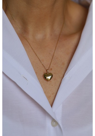 14 Ayar Altın Bombeli Kalp Kolye Ucu - Kly34313