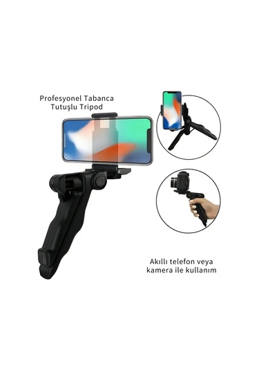 Shopytech 5 İ 1 Arada Mikrofonlu Led Işıklı Vlog Kiti Tabanca Tutuşlu Masaüstü Tripod & Selfie Stick 1 Adet