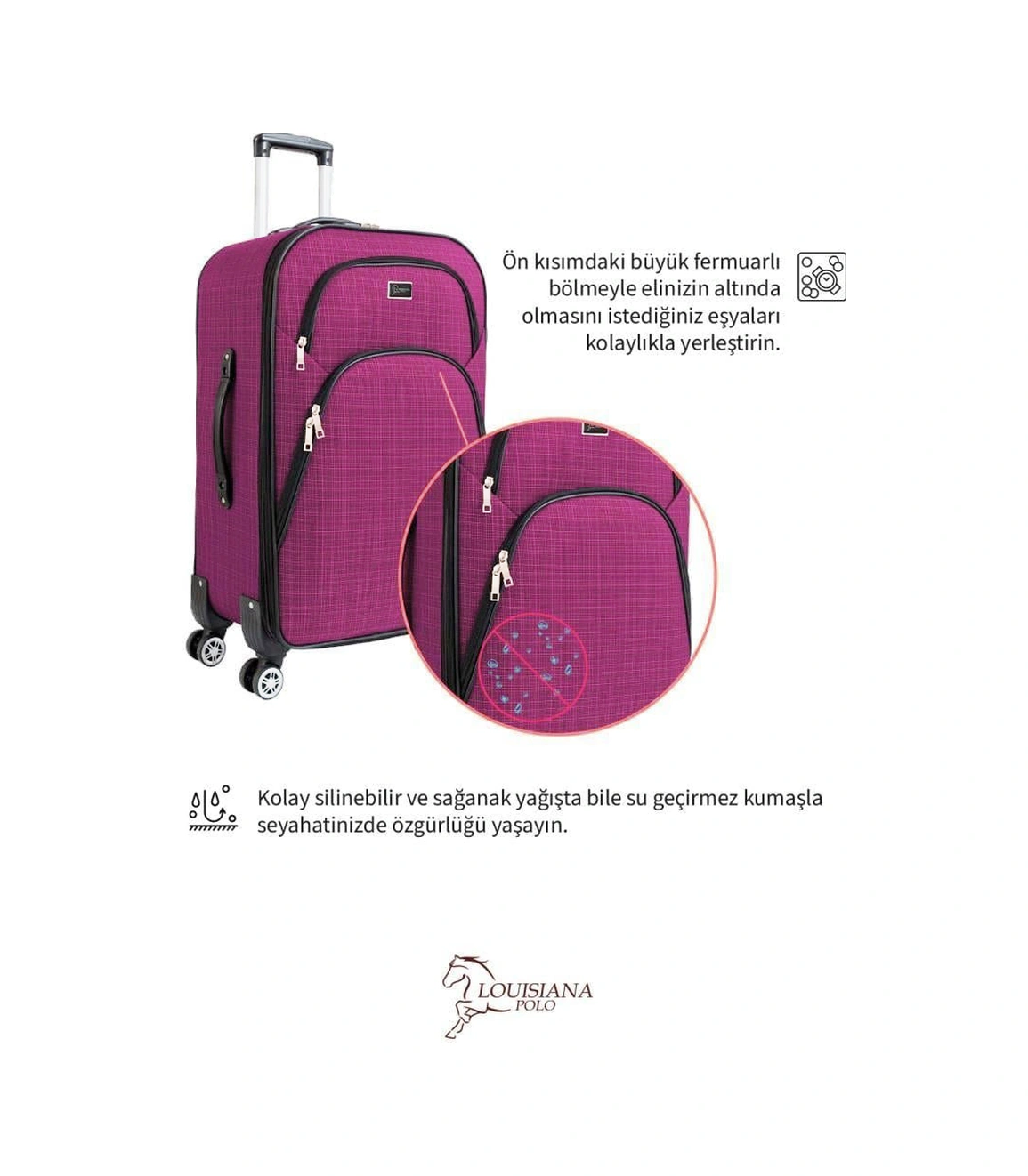 3'lü Valiz Seti 4 Teker Kumaş Valiz Pembe 1081 Pembe