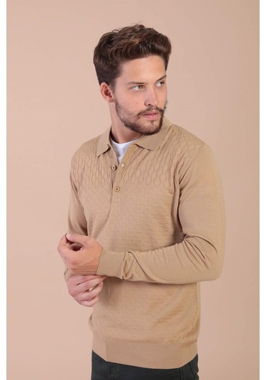 Ferraro Polo Yaka Superfine Yün Kazak - Camel Camel