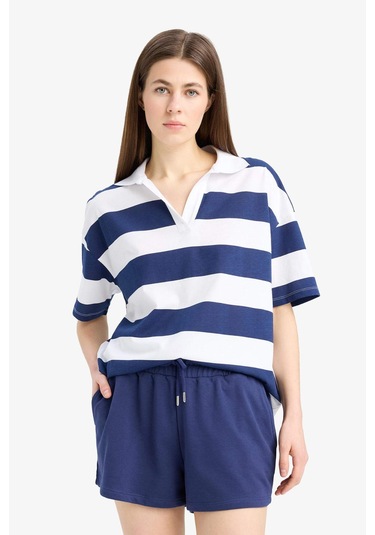 DeFacto Regular Fit Beli Bağcıklı Normal Bel Düz Paça Şort C7600AX25SMNV42 Lacivert