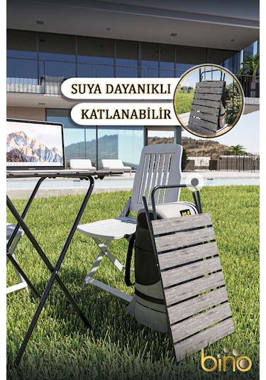 Bino Katlanır Yükseklik Ayarlı Ahşap Kamp Masası Piknik - Balkon - Mutfak Masası Siyah