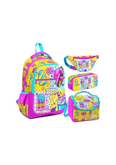 Coral High Mixed Dondurma Desenli Kız Çocuk Okul Beslenme Kalemlik Ve Bel Çantası Seti - İlkokul İçin Uygun