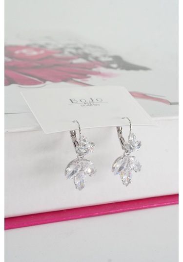 By Zeyna Aksesuar Kadın Vip Seri Baget Zirkon Taşlı 925 Ayar Gümüş Klipsli Küpe Seti-4193 Gümüş