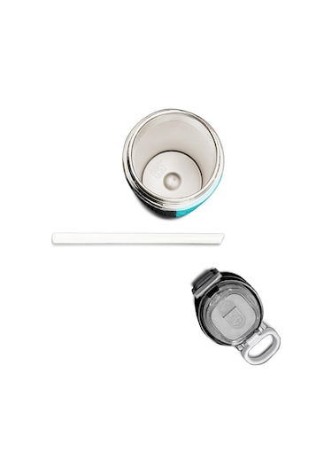 Coral High Kids Renkli Çizgili Desenli Pipetli Ve Direkt İçim Çelik Termos 500 Ml 31896 Gri - Mavi