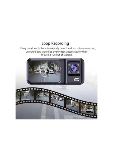 A98 3 Lens 1080p Araç Kamerası Ön İç Arka Full Hd Dvr Geri Görüş Kameralı Dashcam