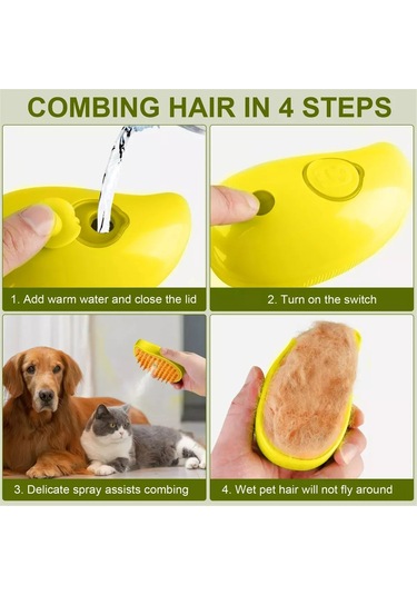 Geekyou Kedi Köpek Elektrikli Buharlı Fırça - 3'ü Bir Arada Tüy Temizleme, Masaj Ve Saç Bakımı Aracı Yeşil