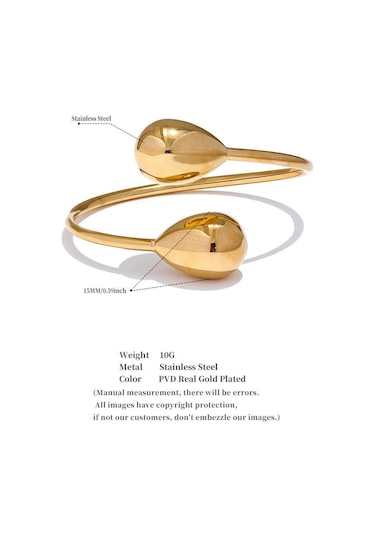 Altın Eetit Ayırt Edici Paslanmaz Çelik Su Damlası Manşet Ayarlanabilir Bilezik Bileklik Suya Dayanıklı Doku Metal Şık Takı Yeni Altın