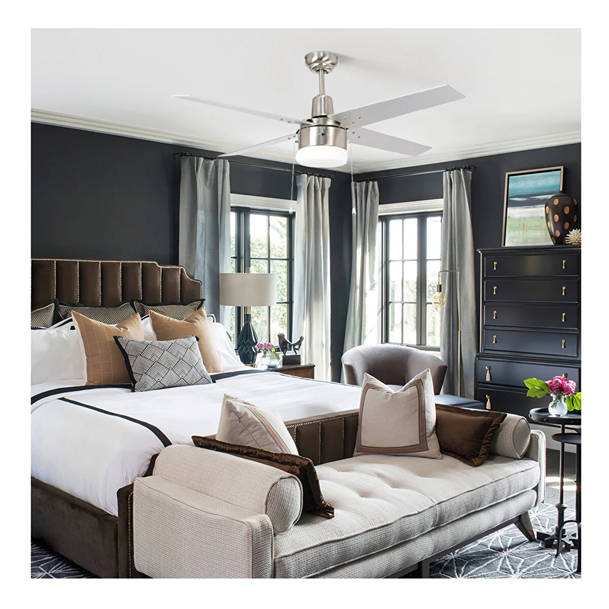 4 Kanatlı Beyaz Tavan Vantilatörü 122 Cm Kanat Çapı Büyük Boy