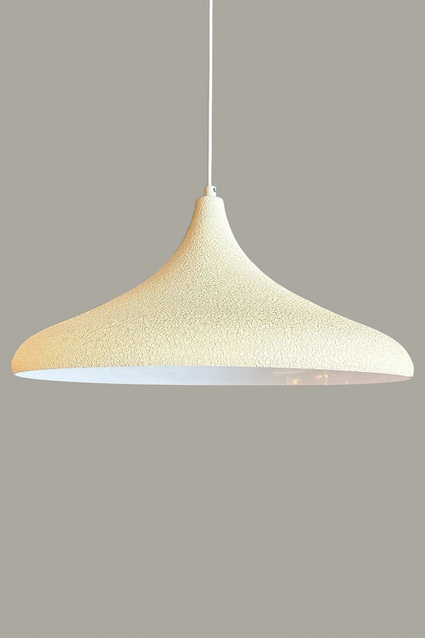 45 Cm Çaplı Xl Dokulu Açık Krem Avize Tekli Sarkıt Lamba Restoran Salon Mutfak Avizeleri Dokulu Açık Krem