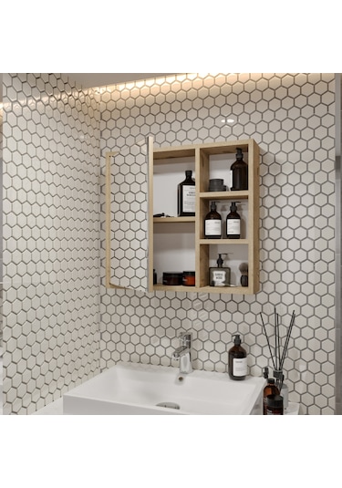 Rosepal Mobilya Luna Banyo Tuvalet Aynalı Lefkas Dolap 65' Meşe