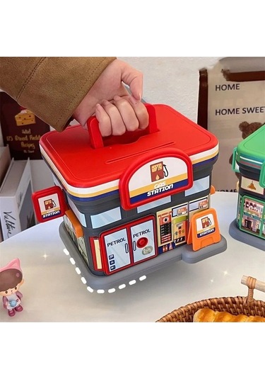 Maoyaya Yaratıcı Mağaza Şekilli Plastik Para Kutusu, Tuş Kilidi, Çok Renkli Çok Renkli