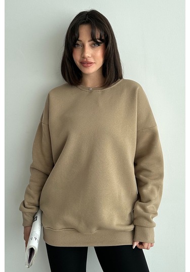 Kadın Vizon Bisiklet Yaka Oversize Sweatshirt Çok Renkli