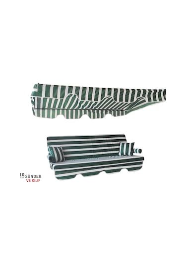 Viphomeconceptltd 3 Kişilik Süngerli Bahçe Salıncak Minderi Kılıfı Yeşil Krem Yeşil