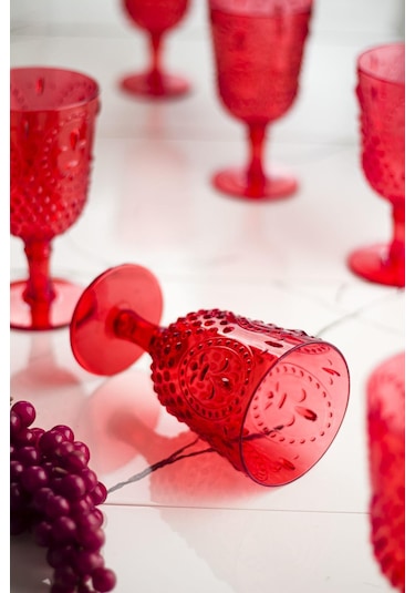 Akrilik Kırmızı Tekli Kadeh & Su Meşrubat Kahve Yanı Bardağı 450 Ml Cam Değildir Kırmızı