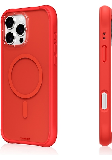 İphone 16 Pro Max Uyumlu Kılıf M-safe Şarj Özellikli Youngkit Macaroon Serisi Kapak Kırmızı