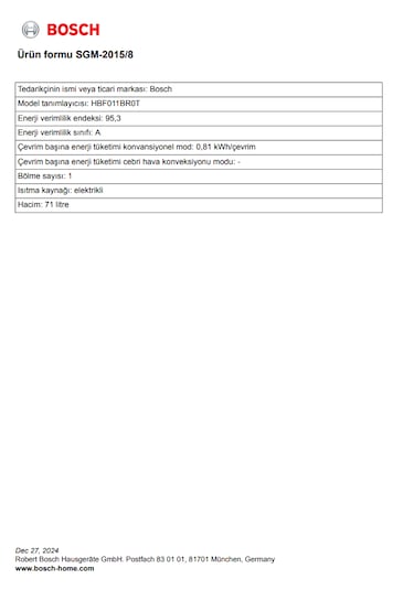 Bosch Serie 2 HBF011BR0T 71 LT Ankastre Fırın