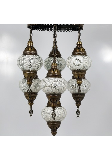 Dekoratif Mozaik Lamba 7 li Sarkıt Avize Renkli Desenli Lamba v3