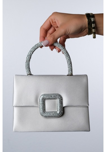 Valeria Sedef Saten Taşlı Kadın El Çantası Sedef