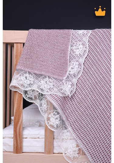 Babyhola 90x100cm Dantelli Triko Kız Erkek Bebek Battaniye Tv Diz Battaniyesi Gülkurusu 12100 001