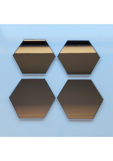Decorita Ayna Bardak Altlığı 4'lü Takım Altıgen Bronz Ayna Bronz