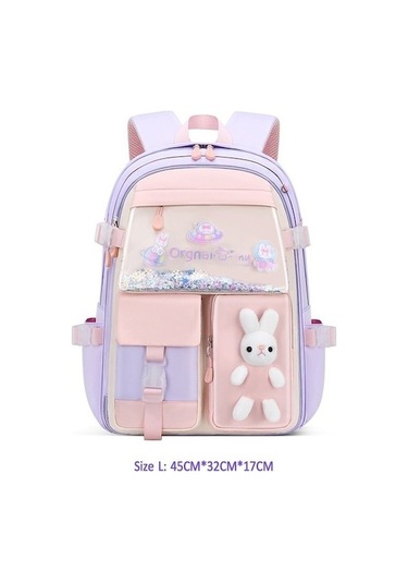 Tcherchi Tavşan Detaylı Su Geçirmez İlkokul Sırt Çantası Pembe Ahşap