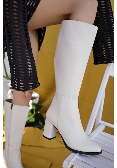 Muggo Almira Garantili Kadın Topuklu Çizme Ten