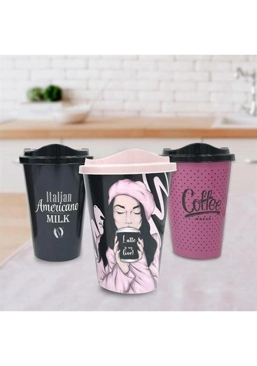 Buffer 3 Adet Kahve Bardağı Seti Dekoratif Plastik Kahve Muhafaza Bardağı Çok Renkli