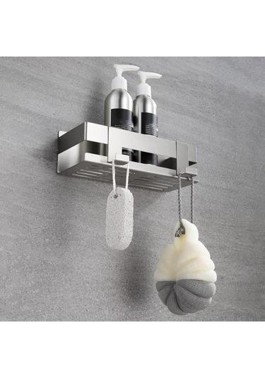 Gajeena 304 Paslanmaz Çelik Güneşli Banyo Dolabı - 23x10x8 Cm Duş Tutucu Sadece Tutucu Dahil Gümüş