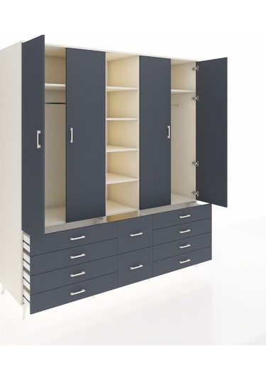 Kronos Dolap 9 Raflı 10 Çekmeceli 2 Askılı 220x59x243 Aytaşı-antrasit/antrasit Antrasıt/antrasıt