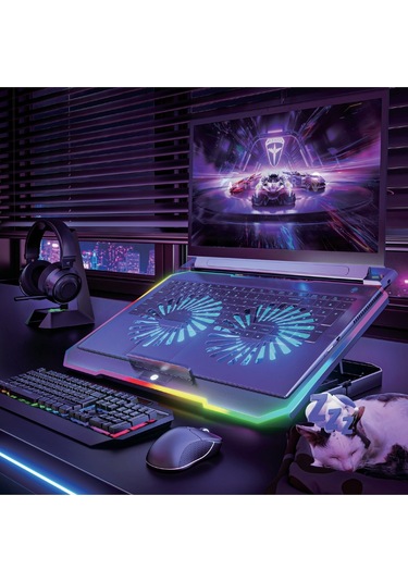 Çift Fanlı 9-17'' Uyumlu Rgb Gaming Laptop Soğutucu Cooling Pad Ayarlanabilir Notebook Altlığı