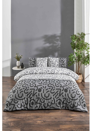 Tabu Home Doodle Siyah Çift Kişilik Nevresim Seti Siyah
