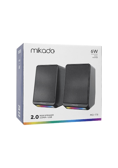 Mikado MD-178 2.0 3W 2 Siyah RGB Aydınlatmalı USB + 3.5 MM USB 5V Hoparlör