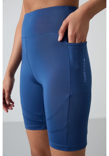 Tommy Life Parlament Polyester Esnek Standart Fit Performans Kadın Biker Tayt - 91012 Lacivert