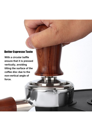 Wezone 53mm Gıda Seviyesi Paslanmaz Çelik Kahve Tamper, Ahşap Kollü Sabit Basınçlı, Dikey Pres, Espresso İçin Ev Baristaları Kahverengi