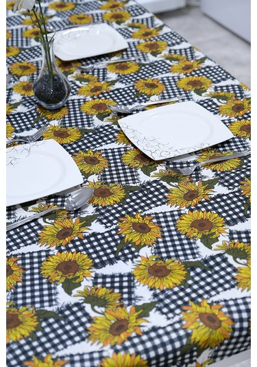 Sufre Sıvı Geçirmez Masa Örtüsü Sofra Bezi Sofra Örtüsü Piknik Örtüsü Ayçiçeği Siyah