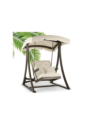 Teras Tekli Ladin Ahşap Salıncak Dış Mekan Bahçe, Teras Salıncağı -krem Krem