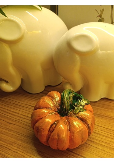 Büyük Boy El Boyaması Turuncu Kabak Biblo-dekoratif Ev Ürünü-rustik Hasat Kabak Figürü Turuncu