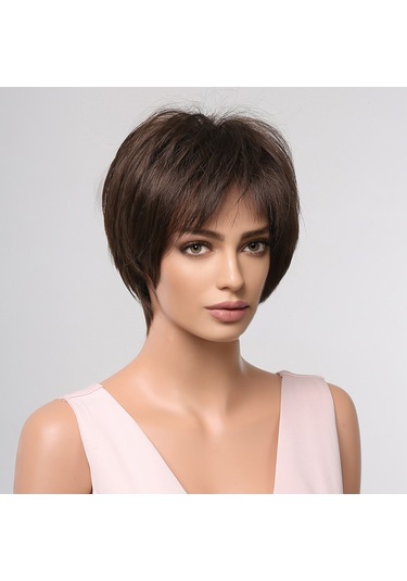 Kadın Perukları Kısa Katmanlı Peri Kesim Peruklar Saç Bantlı Doğal Görünümlü Kabarık Saç Peruk