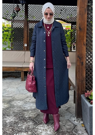 Rabia Şamlı Kapitone Kap Lacivert Çok Renkli