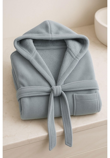 Genç Kız / Erkek Çocuk Kapşonlu Garson Boy Kadife Bornoz %100 Pamuklu Gri