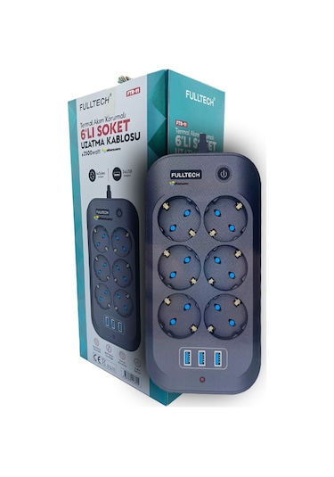Fulltech Termal Akım Korumalı, Çocuk Korumalı, 6'lı 2 Mt Uzatma K