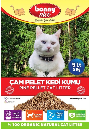 Bonny Nice Doğal Pellet Çam Peleti Kalın Kedi Kumu 3 x 9 L