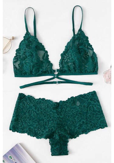 Kadın Yeşil Özel Şık Sütyen Külot Takımı Yeşil